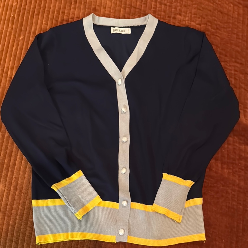 Chic Navy and Gray Cardigan Sweater